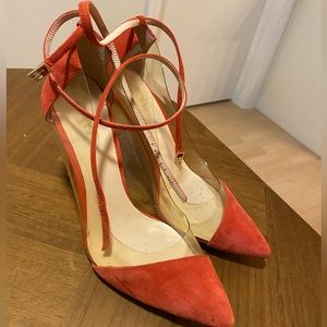 Sexy red suede and pvc stilettos